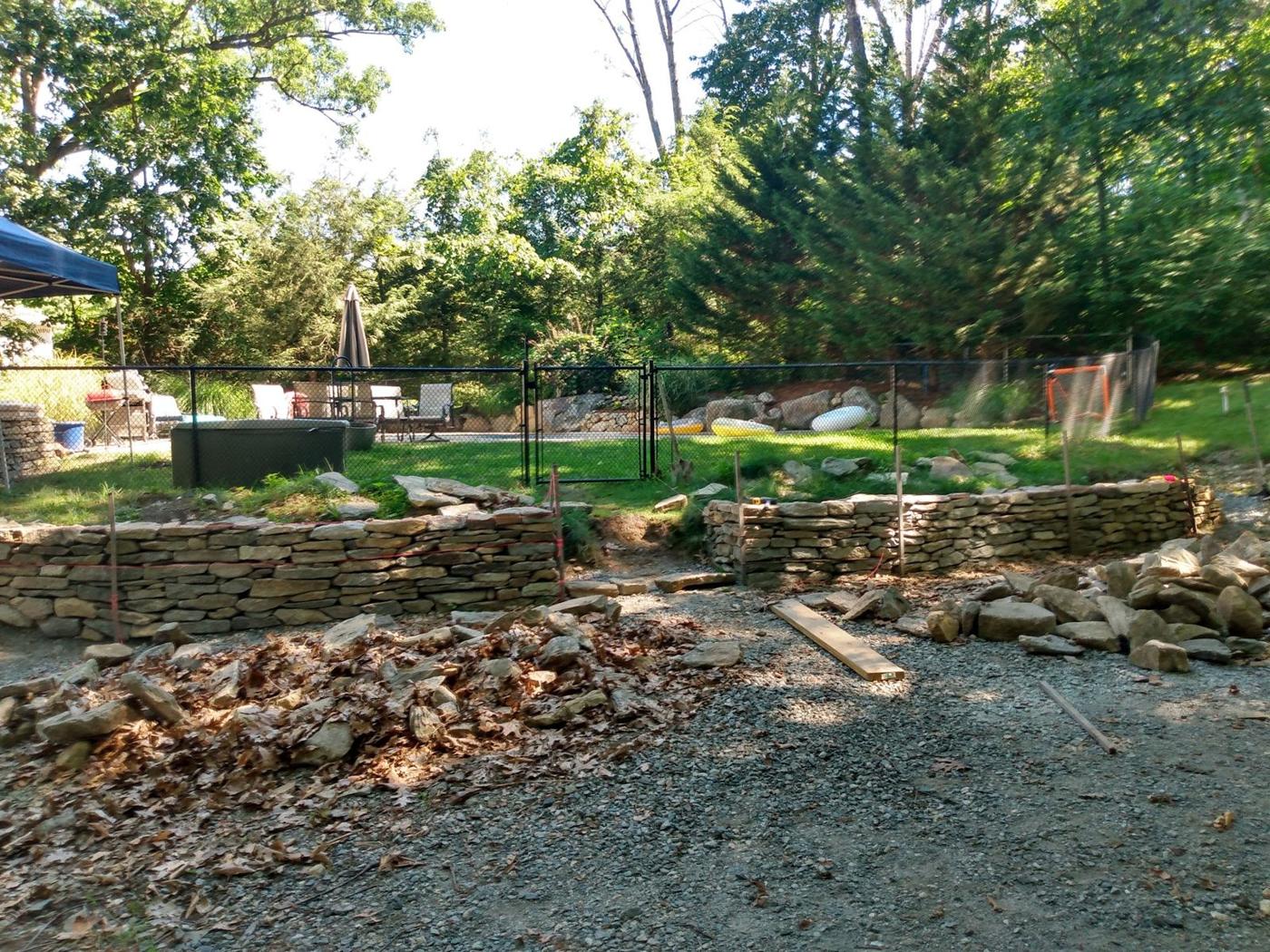 Terraced garden walls in a back yard
